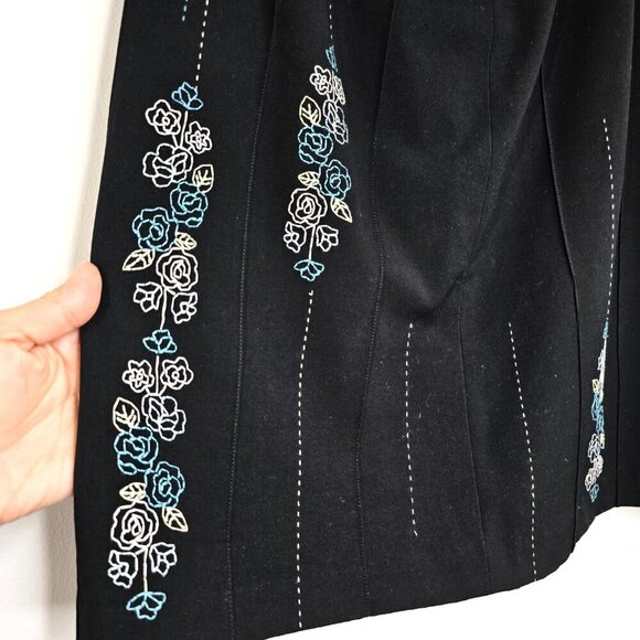 Vintage Y2K Ann Taylor Black Floral Embroidered A Line Mini Skirt Knee Length - Picture 5 of 7